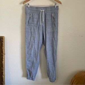 Athleta Cabo Linen Jogger Pants Light Blue Drawstring Waist Pull On Lightweight